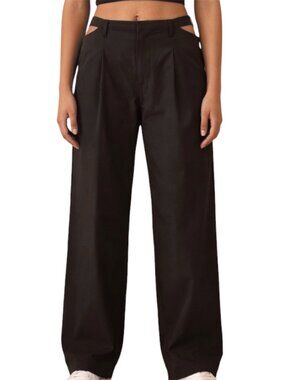 Alo Yoga Mid Rise Showdown Trouser brown espresso Wide Leg Hip Cutout Pants M